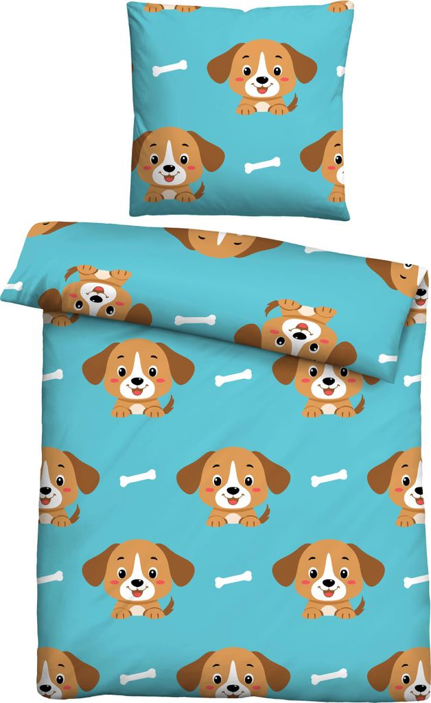 Traumhaft schlafen - Castell - Markenbettwäsche Polar-Fleece Bettwäsche 0330247 HUND color: türkis, size: 1x 135x200 cm + 1x 80x80 cm