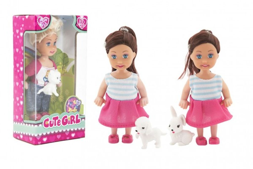 Kunststoff-Gelenkpuppe 12cm mit Haustier im Karton