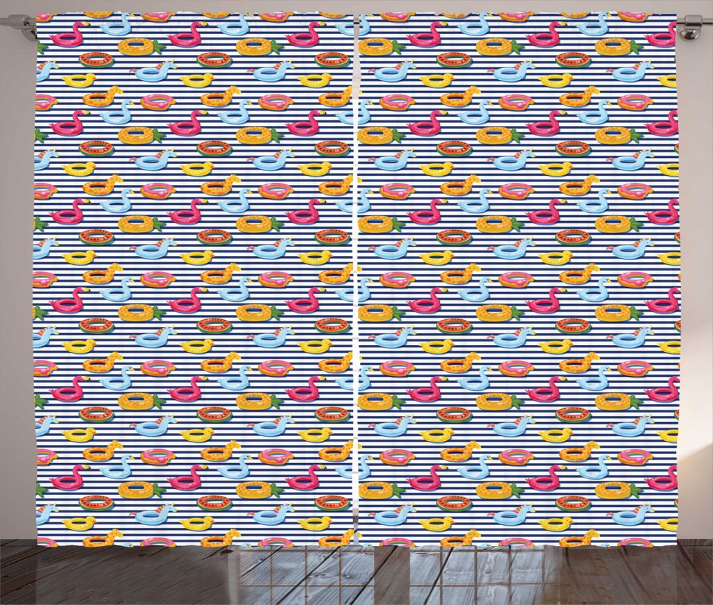 ABAKUHAUS Kindergarten Rustikaler Vorhang, Sommer-Floats auf Streifen, Wohnzimmer Universalband Gardinen mit Schlaufen und Haken, 280 x 225 cm, Nac...