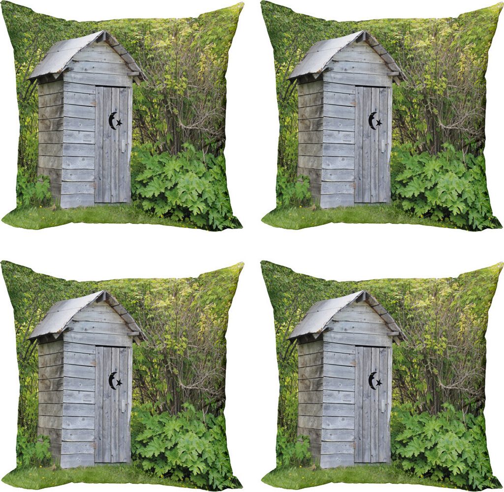 ABAKUHAUS Toilettenhäuschen Kissenbezug Set (4 Stück), Unterkunft auf dem Bauernhof Wald, Moderner Doppelseitiger Digitaldruck, 50 cm x 50 cm, Bl...