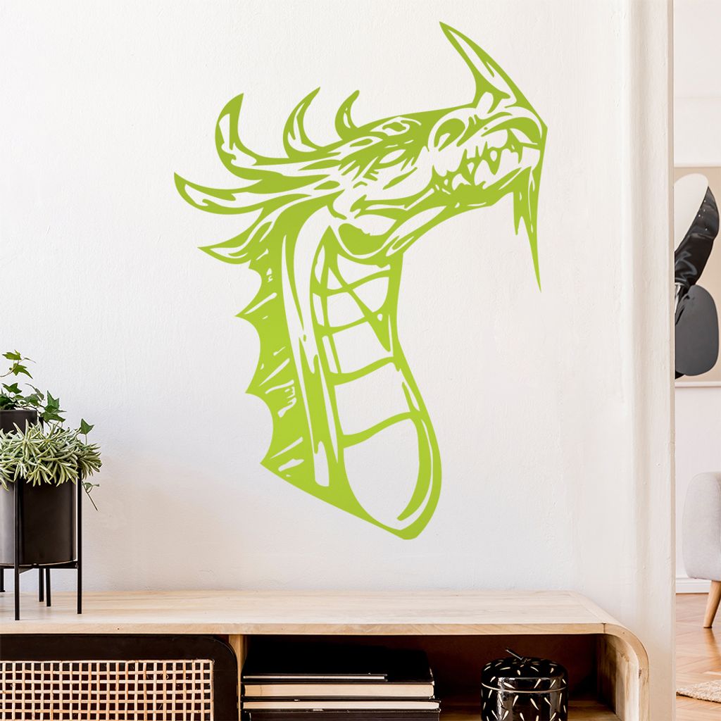 Drachen Kopf Wandtattoo in 6 Größen - Wandaufkleber Wall Sticker - Dekoration, Küche, Wohnzimmer, Schlafzimmer, Badezimmer