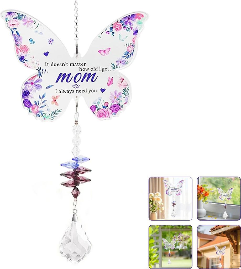Geschenke für Mama, Schmetterlings Kristallanhänger Sonnenfänger Geschenke, Passend für Geburtstage, Weihnachten und Muttertag (Lila)