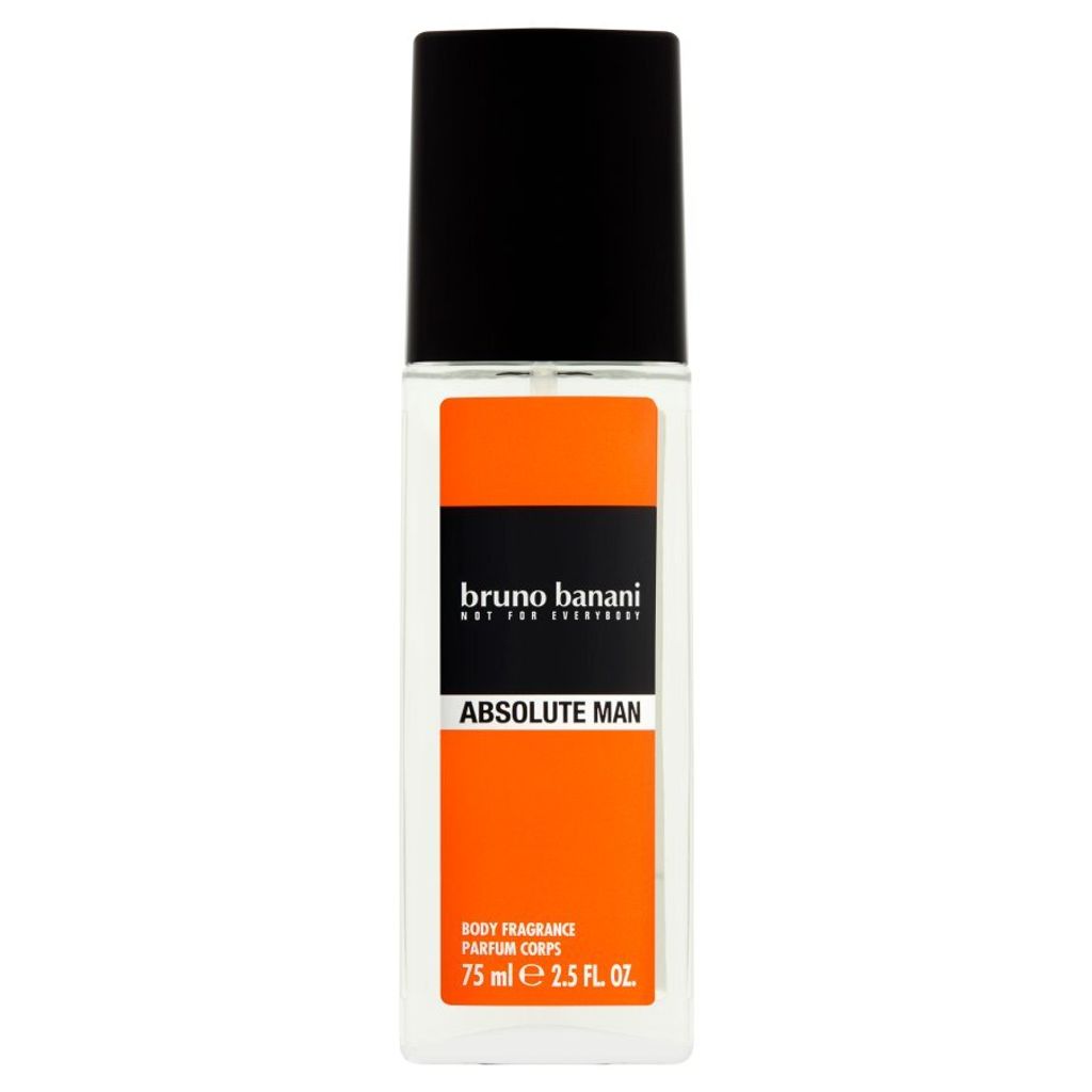 A product shot of a bottle of Bruno Banani Absolute Man body fragrance.