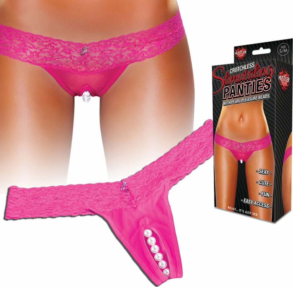 Hustler Lingerie - Ouvert-Panty aus Spitze mit stimulierender Perlenkette, Größe:M/L (38/40)