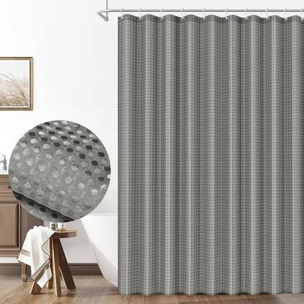 Rideau de douche gris anti-moisissure gaufré 180x200 en tissu lavable