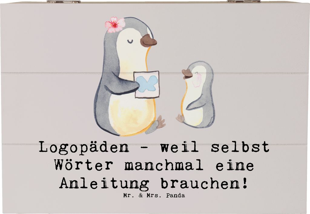 Mr. & Mrs. Panda Holzkiste Logopädin Helden 22 x 15 cm - Grau Pastell - Geschenk, Gesundheit, fotobox, Sprache, Beruf, Berufspassion, Erinnerungsb...