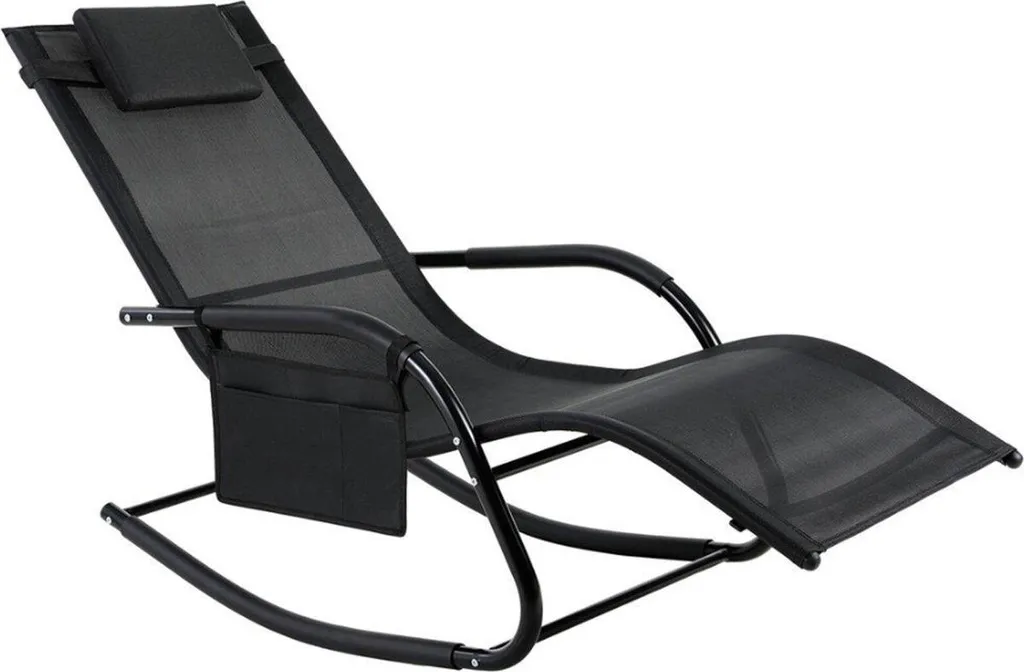 Chaise longue Happyment Deluxe : Bain de soleil pliable noir jardin