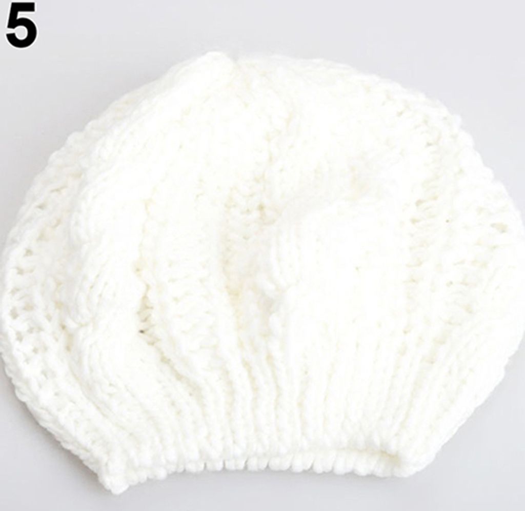 Damenmode Baskenmütze Geflochtene Baggy Wolle Gestrickt Warme Winter Mütze Hut Ski Cap