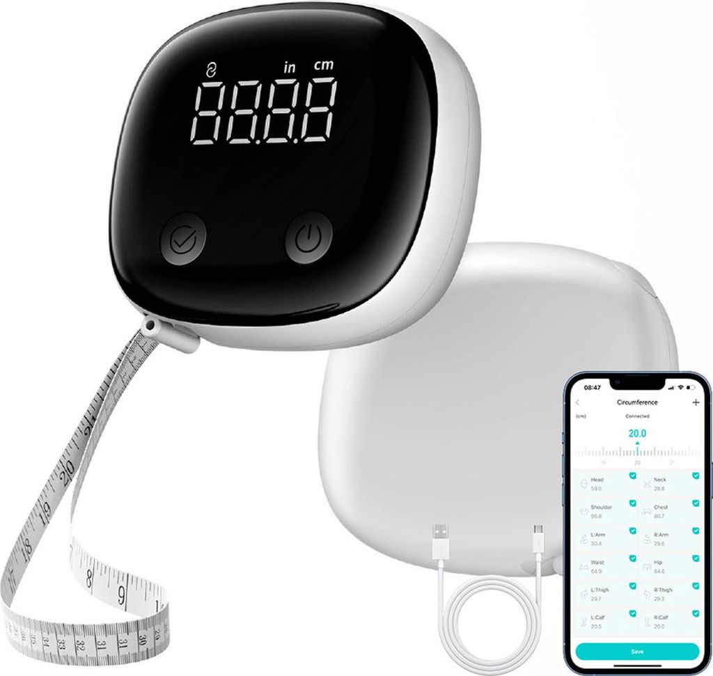 Digitales Smart-Maßband – Automatischer Rückzug, LED-Anzeige, Körperumfang & Fitness Tracker – Schwarz, 150cm