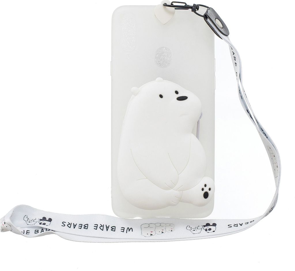 Für Samsung A10S A20S TPU Full Protective Cartoon Handyhülle Schutzhülle mit Münztasche+Hanging Lanyard 6 weißer großer Bär