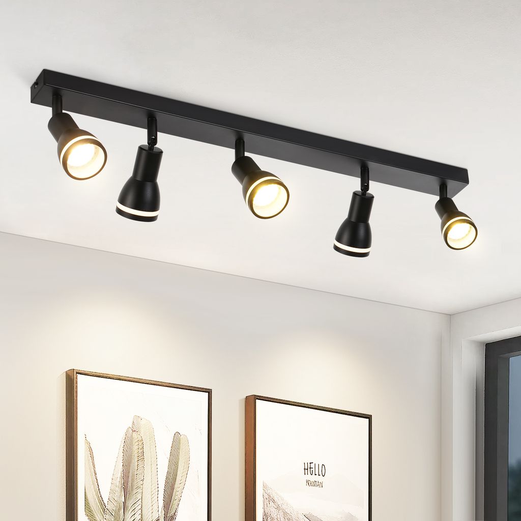 ZMH LED Deckenleuchte 5 Flammig Schwarz Deckenlampe Spots GU10 Schwenkbar Wandlampe Metall für Flur Wohnzimmer Küche Quadratisch Ohne Leuchtmittel
