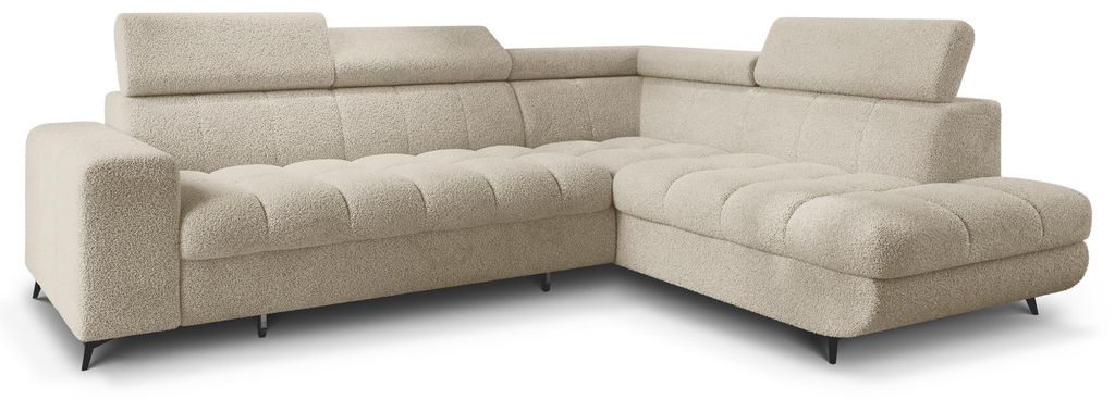 Masseno Ecksofa MORIVA Q R-S mit Schlaffunktion L-Form, Sofa mit Bettkasten, Wohnzimmersofa, Couch, Soffa, Bettsofa, Couchgarnitur- Creme, QUELLE 02
