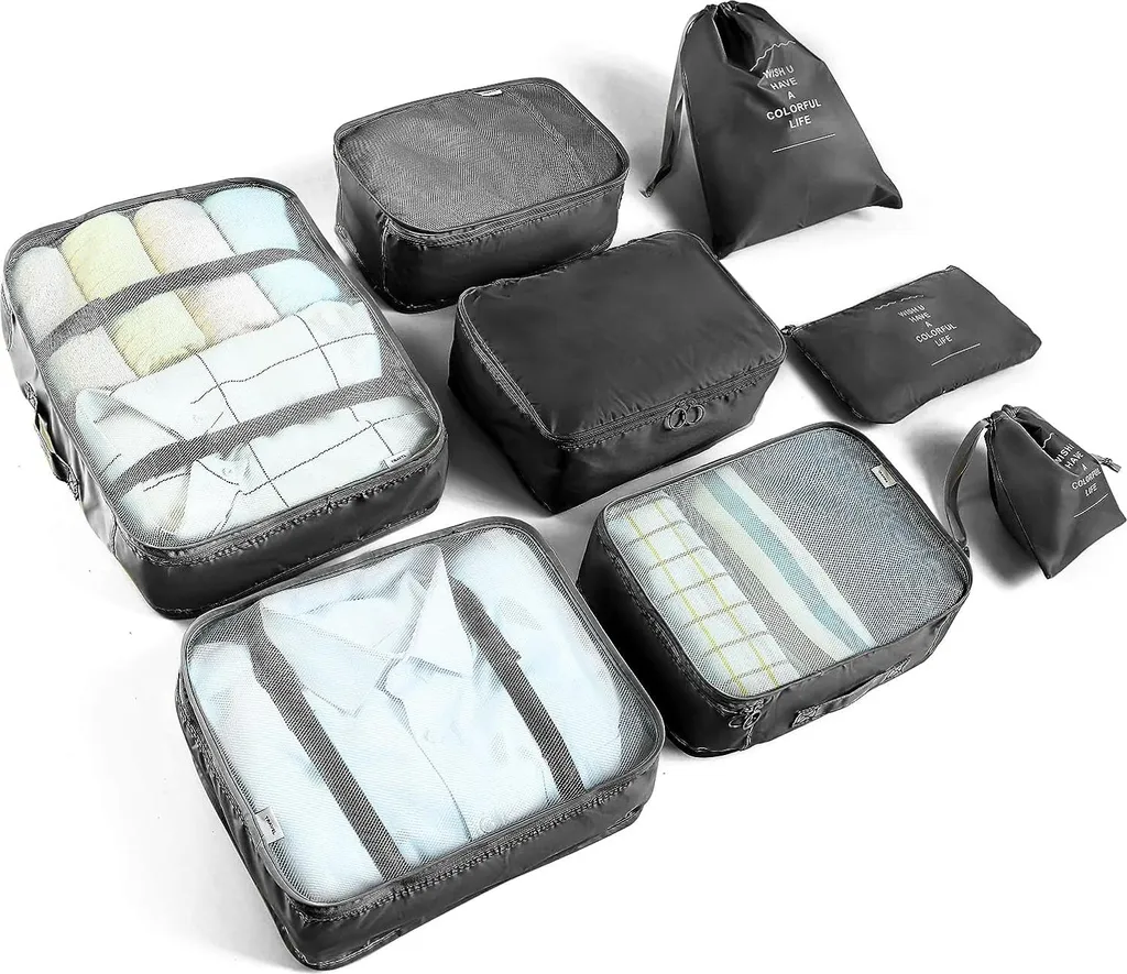 Organisateur de valise et voyage 8 pièces Noir - Set de rangement complet