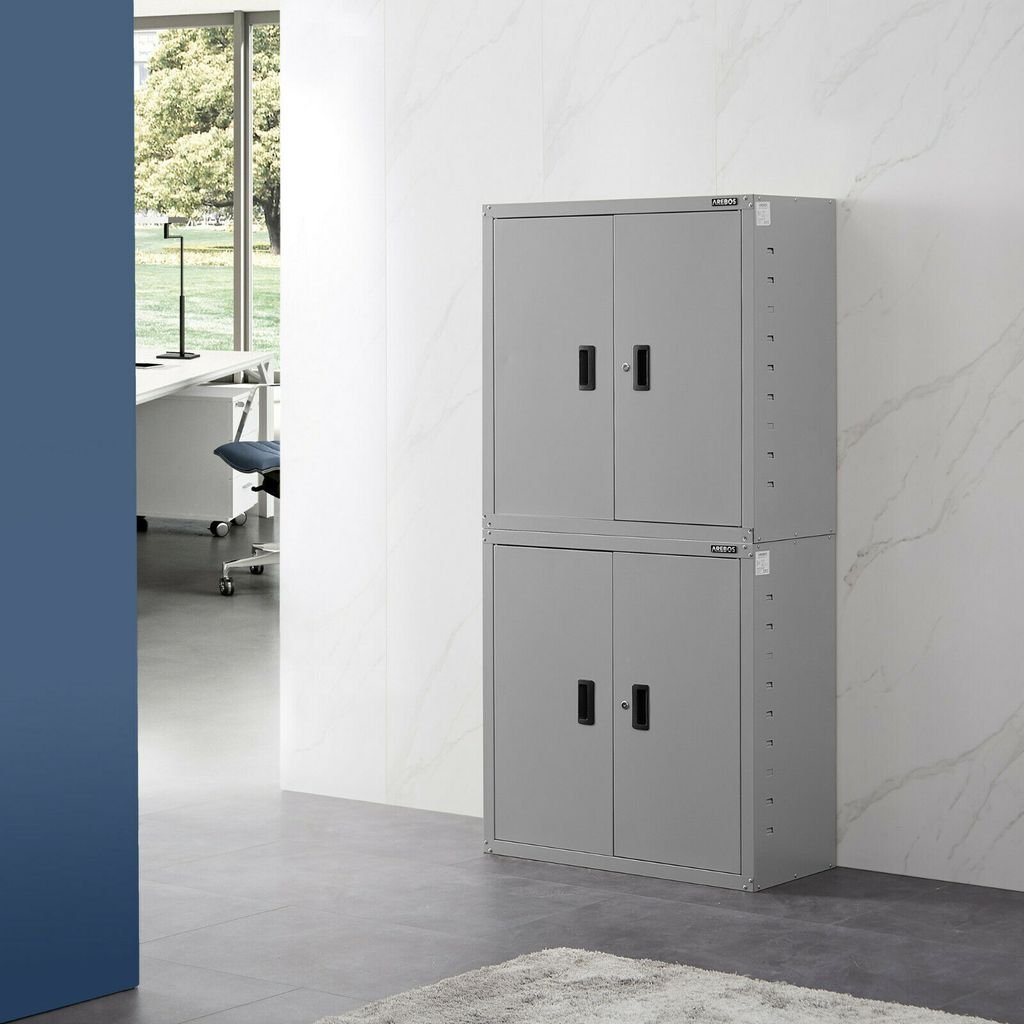 Meuble de bureau armoire de rangement bureau avec 2 portes 90 cm acier gris dec024458