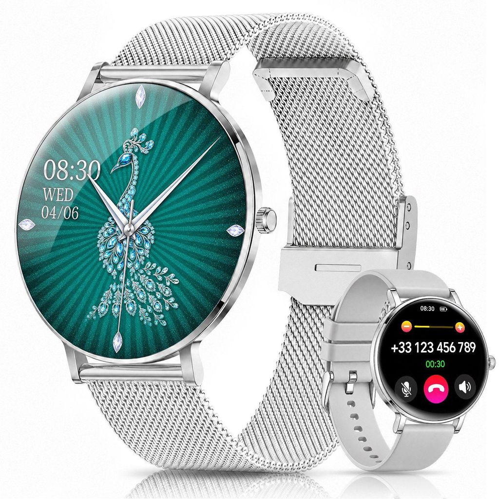Damen Smartwatch 2026 mit Anrufen,Herzfrequenz,SpO₂ & Produktbild 