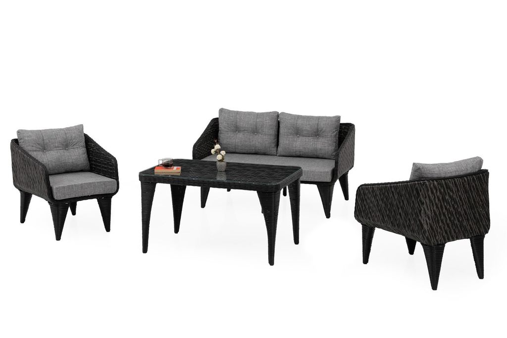 Gartenlounge-Set Garten möbel Polyrattan Aluminium Balkonset Loungeset Wetterfest Waschbare Bezüge mit Reißverschluss, 4 Personen, Pera