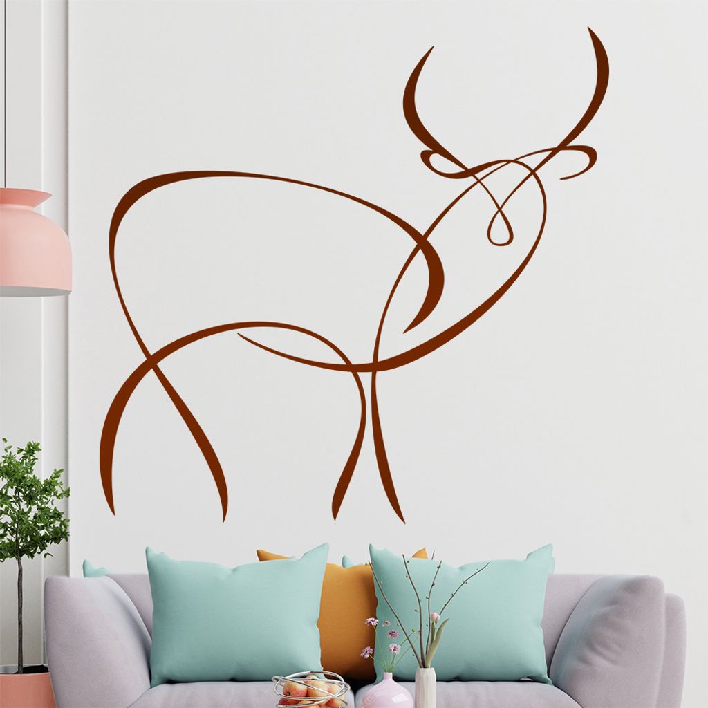Antilope Linien - Hirsch Wandtattoo in 6 Größen - Wandaufkleber Wall Sticker - Dekoration, Küche, Wohnzimmer, Schlafzimmer, Badezimmer