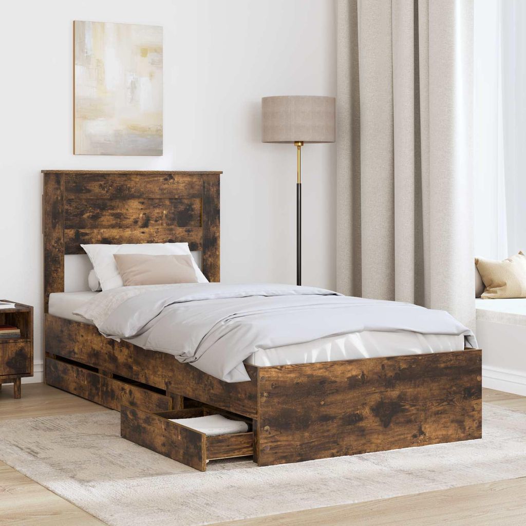 “2026 Modern“ Bettrahmen Geräucherte Eiche 90 x 200cm Ingenieurs Holz - Designermöbel 495349 - Klassische BettenJugendbett Tagesbett