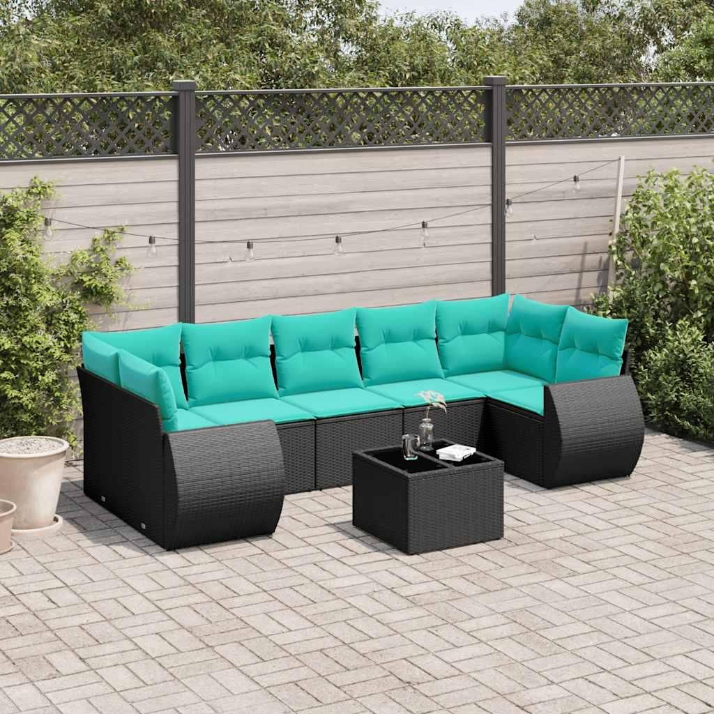 Maison Exclusive - 8-teiliges Gartensofa-Set mit Kissen, schwarzes Polyrattan