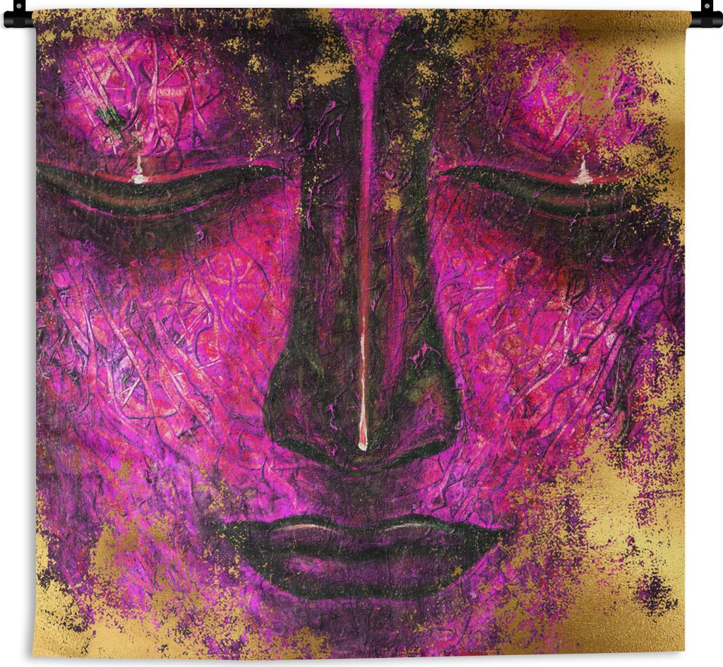 MuchoWow Wandteppich Wandbehang Buddha - Kopf - Lila - Gold 150x150 cm Tapisserie Dekoration Wandtuch - Wohnaccessoires - Modernes