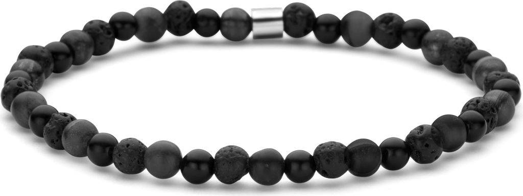 Frank 1967 Junior - 7FJB-0033-S - Perlenarmband Jungen - matte Lava-Perlen und schwarzer Achat - 4 mm - 15 cm