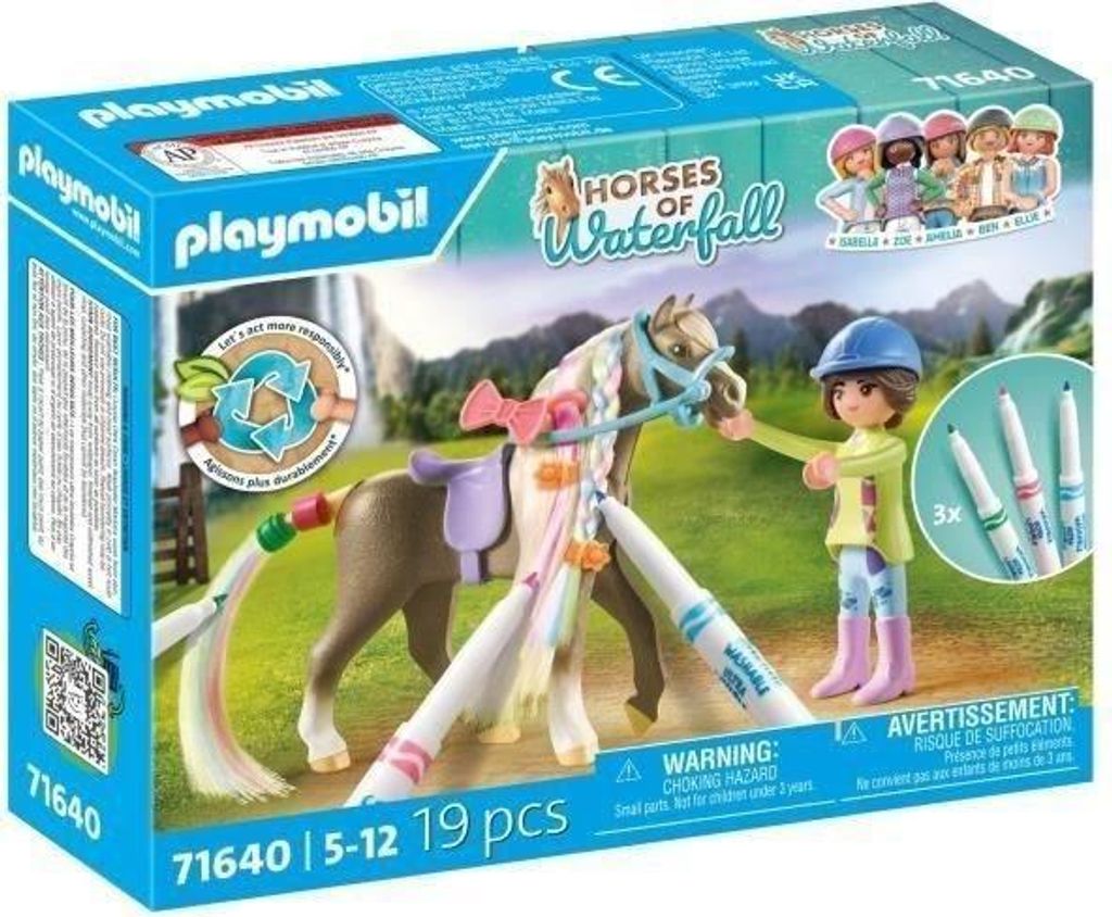 PLAYMOBIL Horses of Waterfall, Reiter mit Pferde Mähne zum Ausmalen, 19 Teile, Ab 5 Jahren