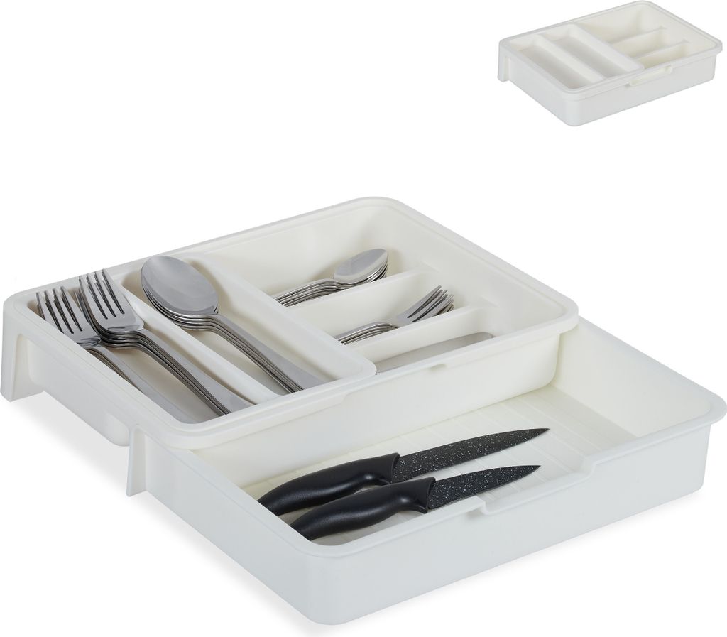 Relaxdays Besteckkasten, ausziehbar, 7 Fächer, für Besteck Produktbild 