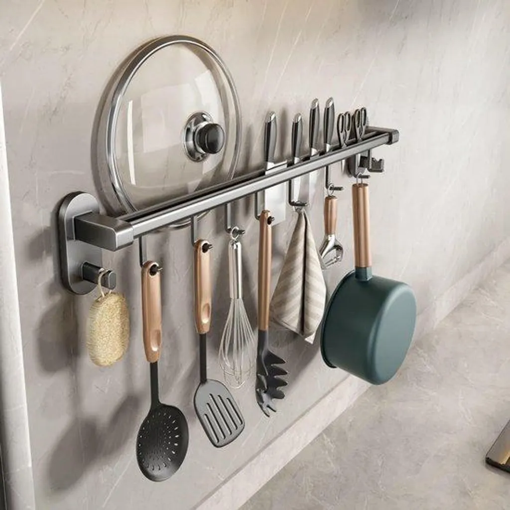 Crochet de cuisine résistant 60 cm gris anthracite support universel