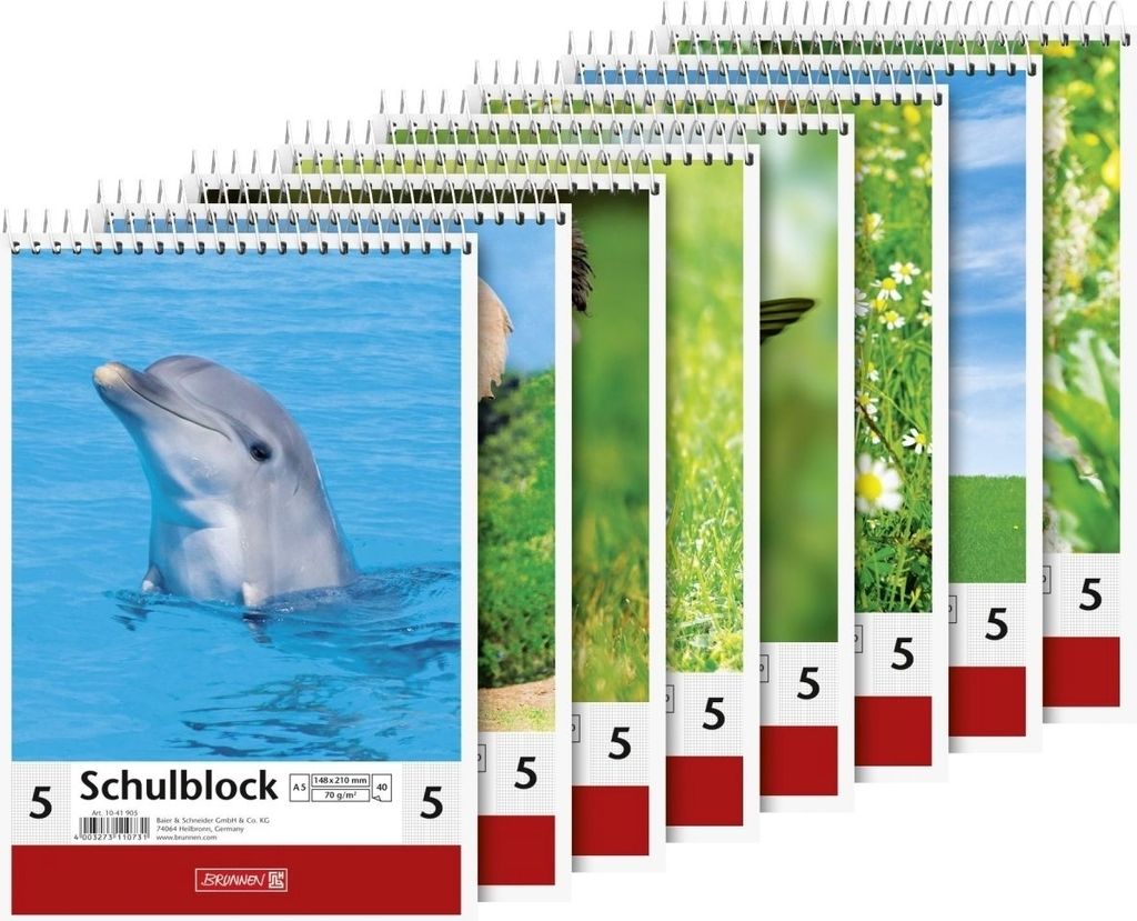 Schulblock A5 70g/qm Lineatur 5 mit Spirale 40 Blatt Motive sortiert Packung mit 10 Stück