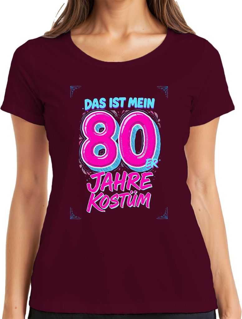 80er Jahre Kostüm Neon Retro Party Geburtstag Geschenk Lustig Damen T-Shirt, Burgundy, XXL