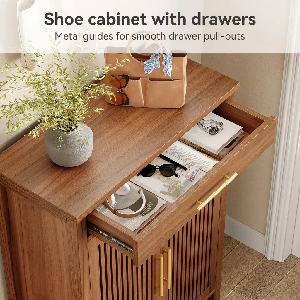 Rangement Chaussures pour Entrée Design Brun avec 5 Niveaux de Bois