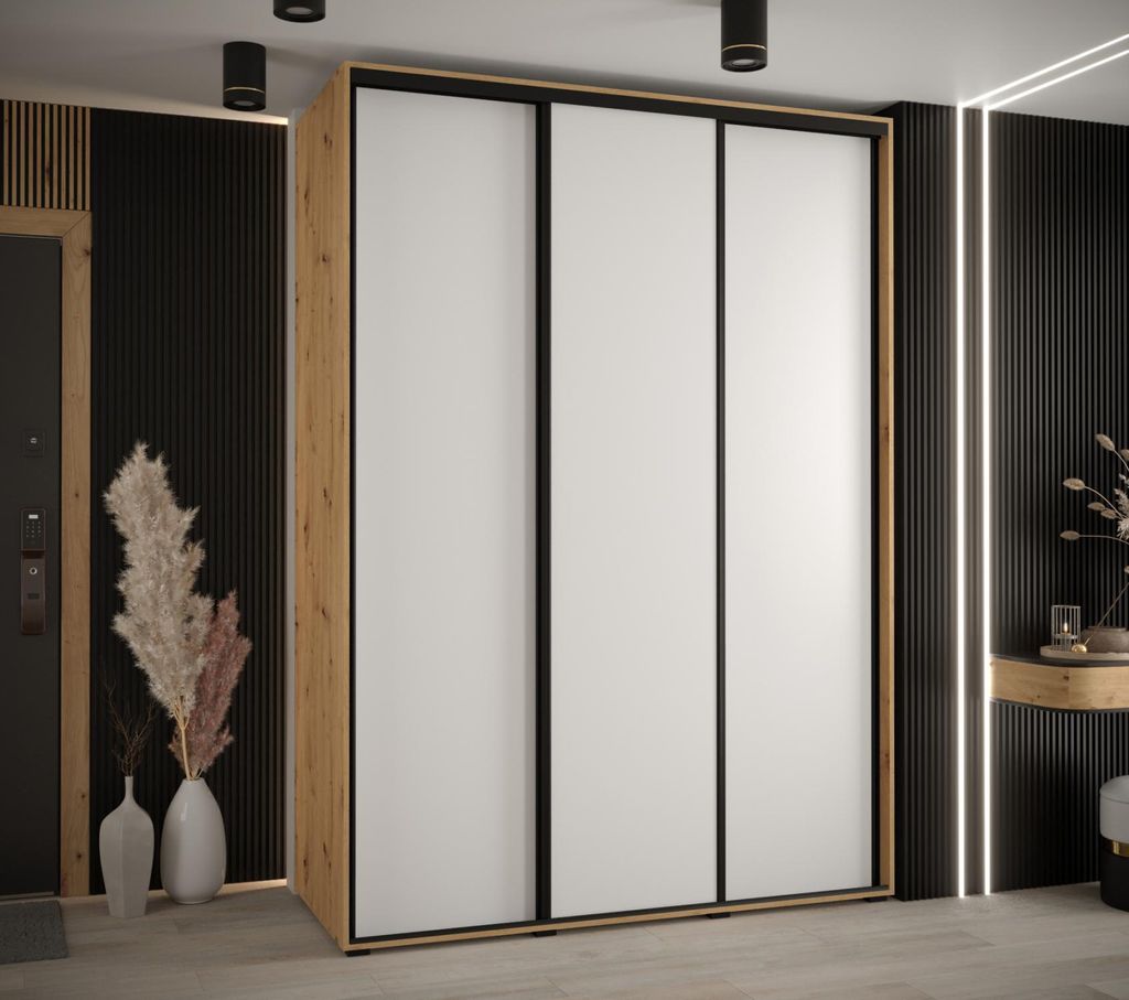 Kleiderschrank YVONA 1 - 180/60 cm, Eiche handwerklich / weiß / schwarz