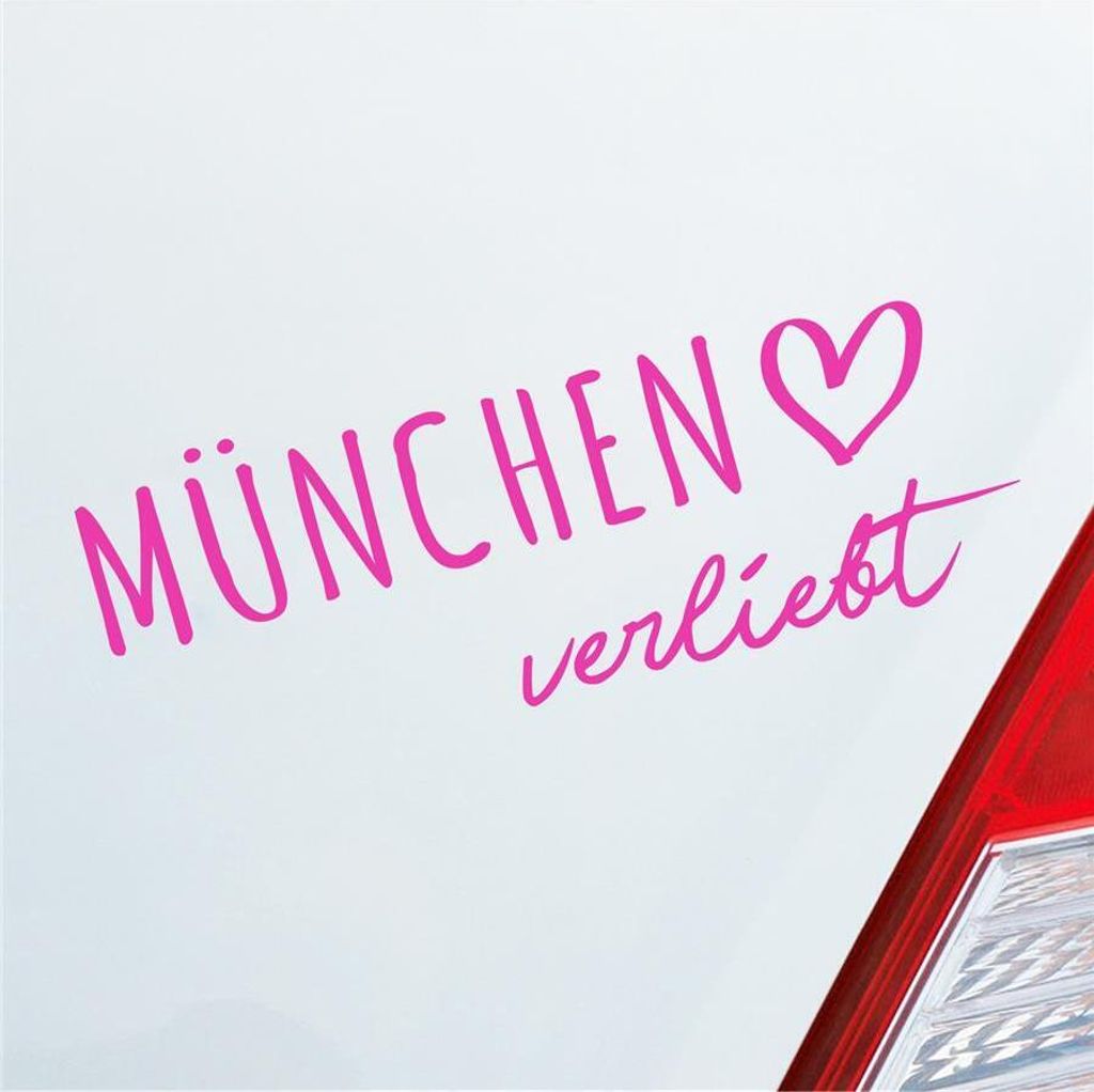 Auto Aufkleber München verliebt Herz Stadt Heimat Liebe Car 19x7 cm Pink Sticker Heckscheibenaufkleber