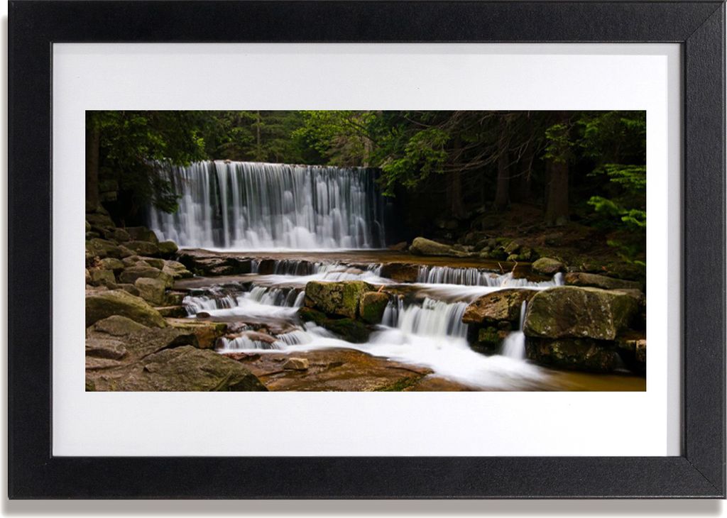 Bild 30x20 MDF-Rahmen Wandkunst Wald Wasserfall Natur