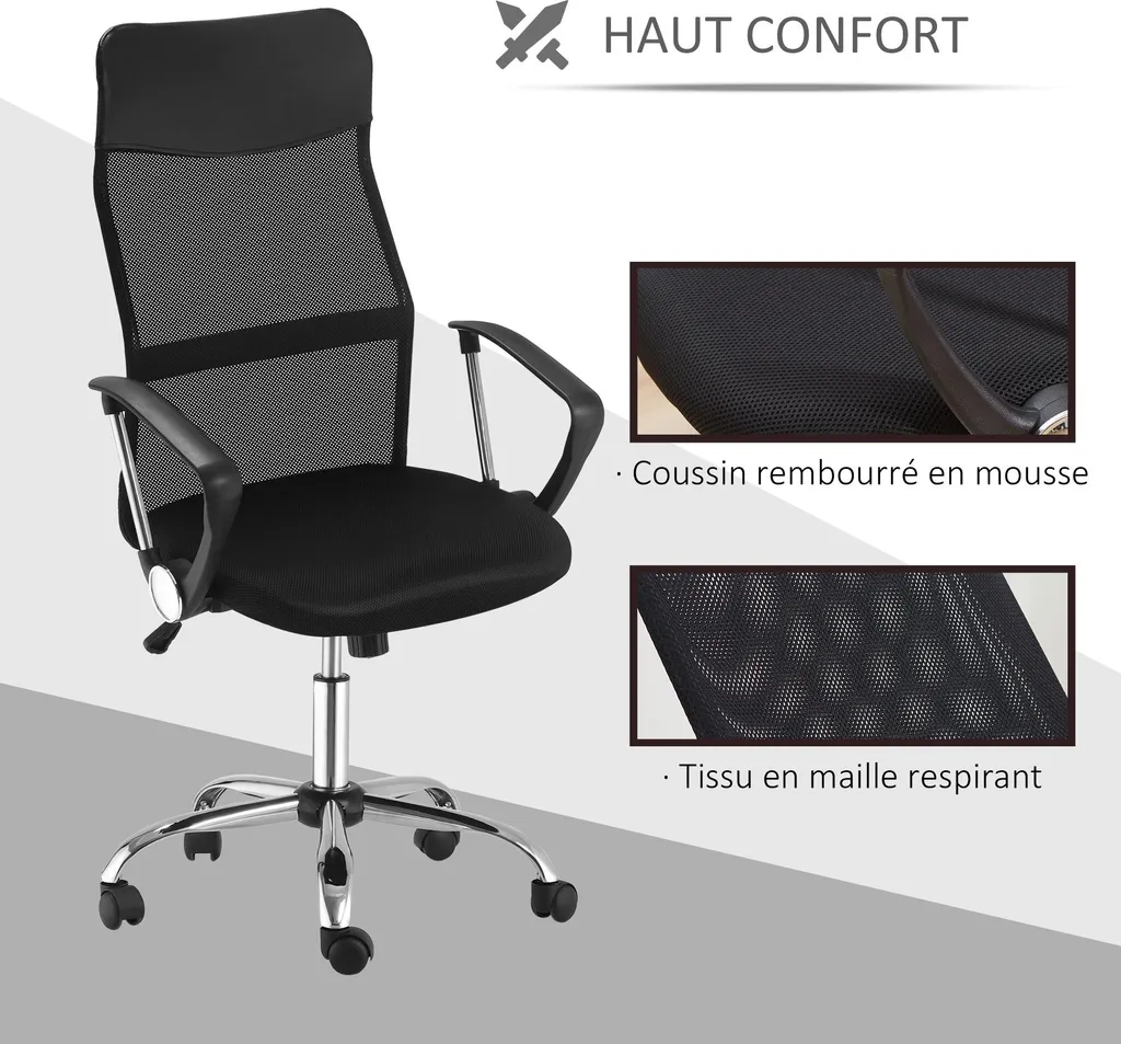 Fauteuil de bureau mal de dos solution ergonomique réglable maille noir - 7