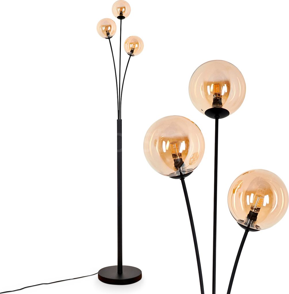 Lerici Stehlampe aus Metall/Riffelglas in Schwarz/Weiß