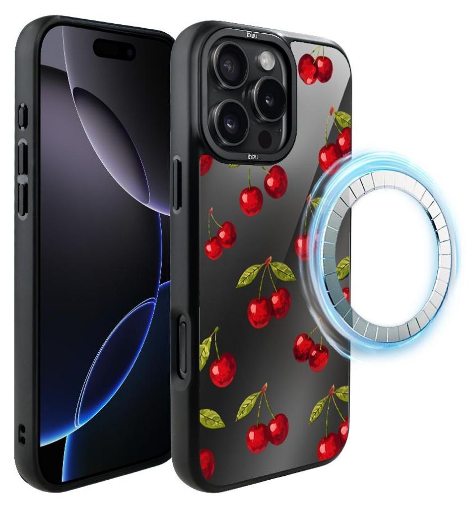 Schutzhülle für das iPhone 16 Pro Max, MagSafe-kompatibel, mattschwarze Seiten, Kirschen