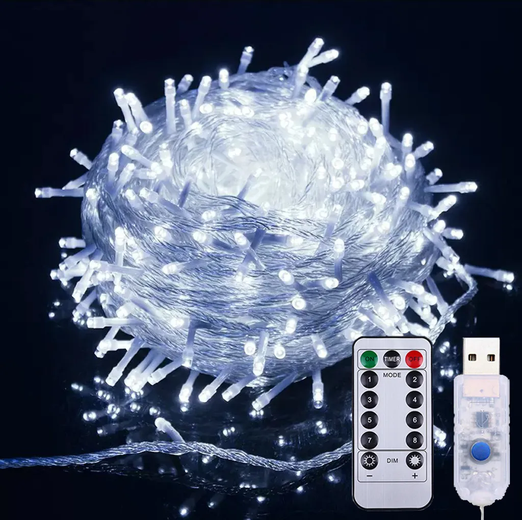 Luci di fata 5M 50 LED 8 modalità di luce USB impermeabile con telecomando per festa Natale matrimonio decorazione, bianco