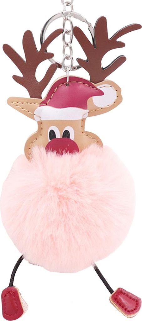 Weihnachts-Hirsch-Schlüsselanhänger, niedlicher Rentier-Pompon-Schlüsselanhänger aus flauschigem Kunstfell, ideal für Handtasche, Rucksack und...