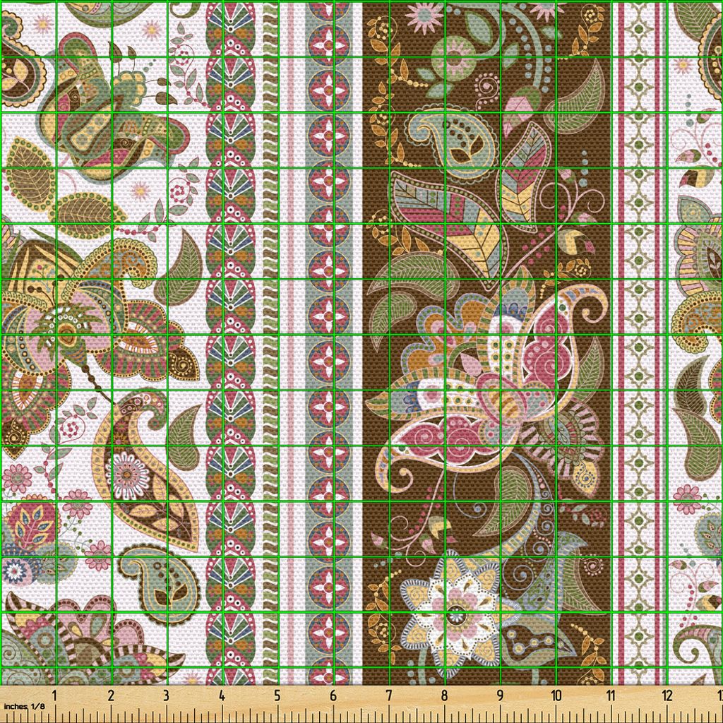 ABAKUHAUS Orient Gewebe als Meterware, Ethnisches nahöstliches persisches Blumenmuster mit Paisley verlässt Boho Kunstdruck, 3 M (148 x 300 cm), ...