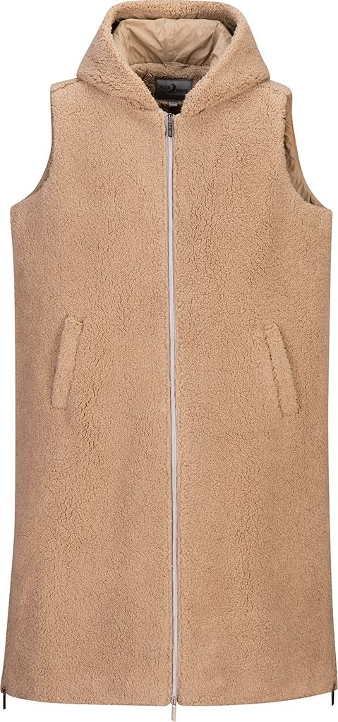 Blue Wave Damen Sherpa Fleeceweste Koco - Weste Fleece mit Kapuze in Sand Größe 42