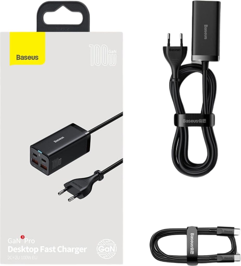 Baseus Gan3 Pro caricatore di rete 2Xusb-C + 2Xusb, 100W Immagine del prodotto 