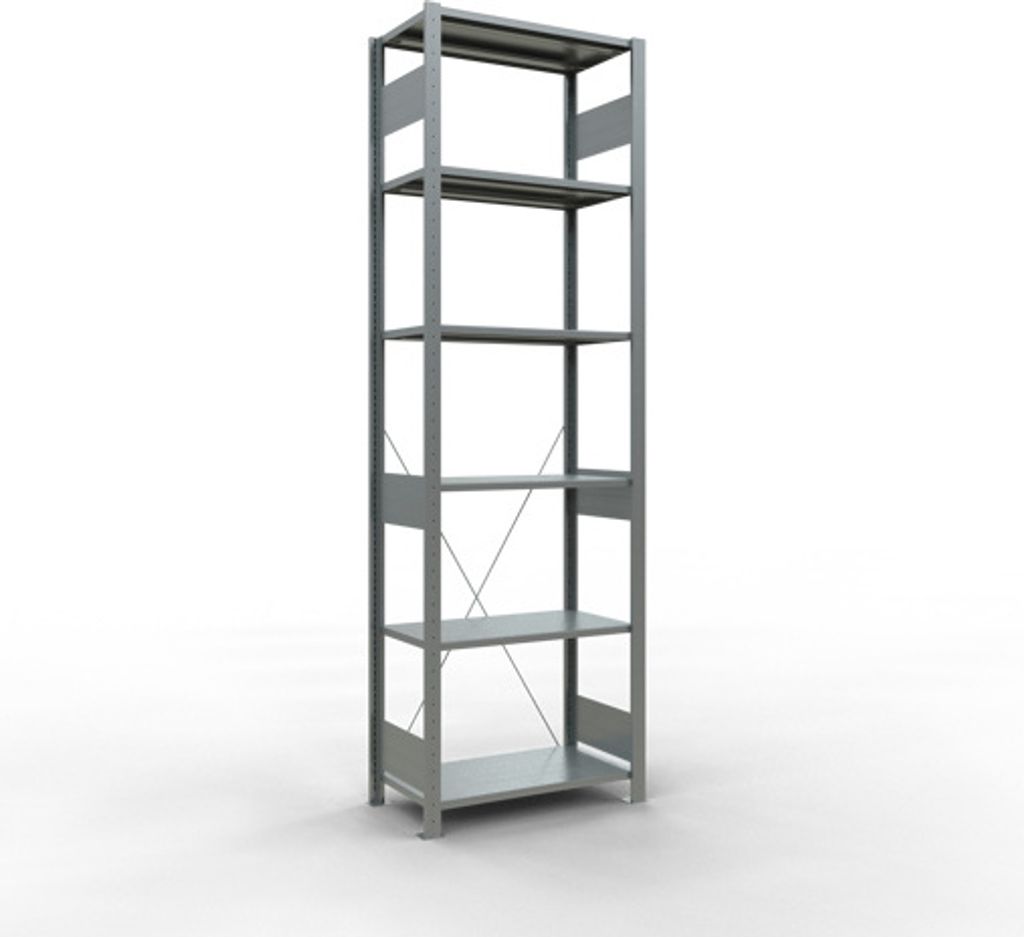 Schulte Fachbodenregal MULTIplus150 Stecksystem | Grundregal | HxBxT 250x75x40cm | 6 Ebenen | Fachlast 150kg | Verzinkt