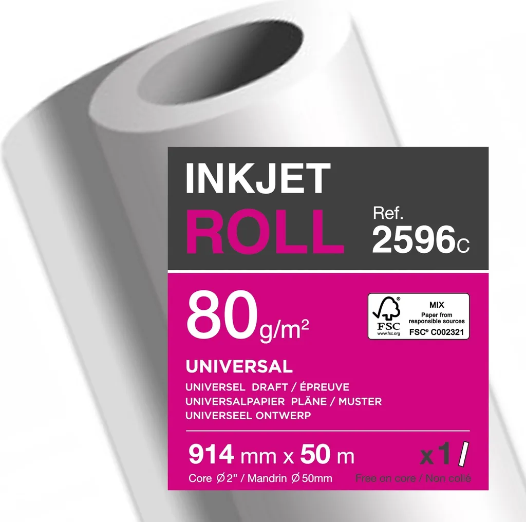 Rotolo Carta Plotter Clairefontaine 2596C 914mm x 50m 80g A0+