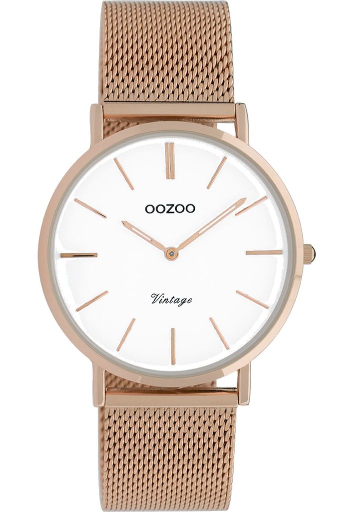 Oozoo Uhr Mesharmband Rosegold Weiss 36mm