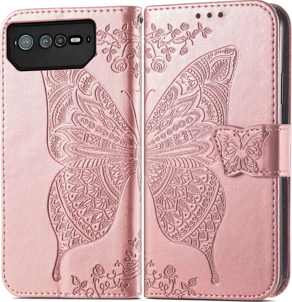 Mobigear Butterfly ASUS ROG Phone 6 Hülle Klapphülle Geldbörse - Roségold