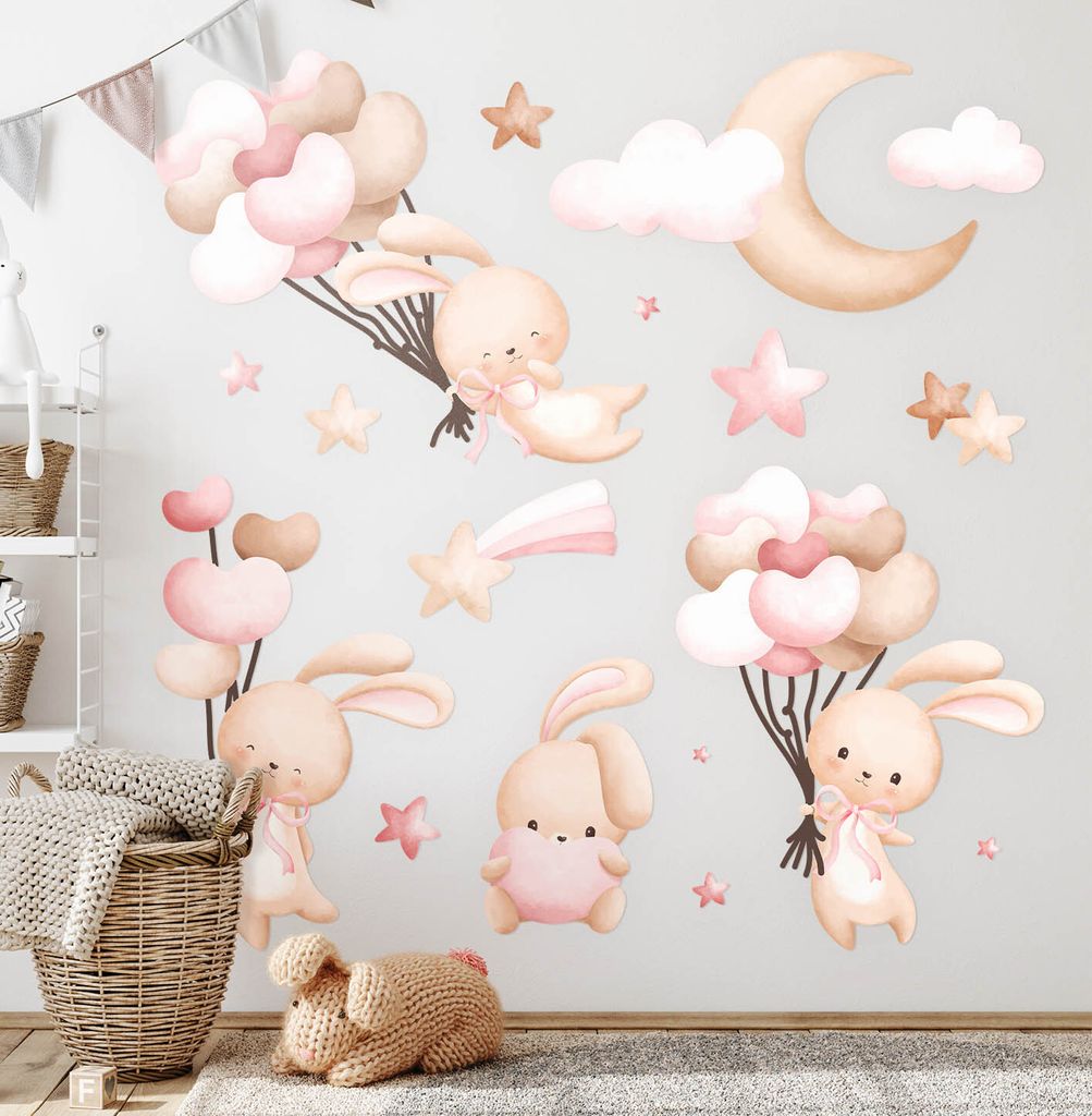 Hasenland– Wandgestaltung – Wandbilder Kinder – Motivtapeten Set – Wanddekor Kinderzimmer – Selbstklebende Wandsticker – 60x108 cm