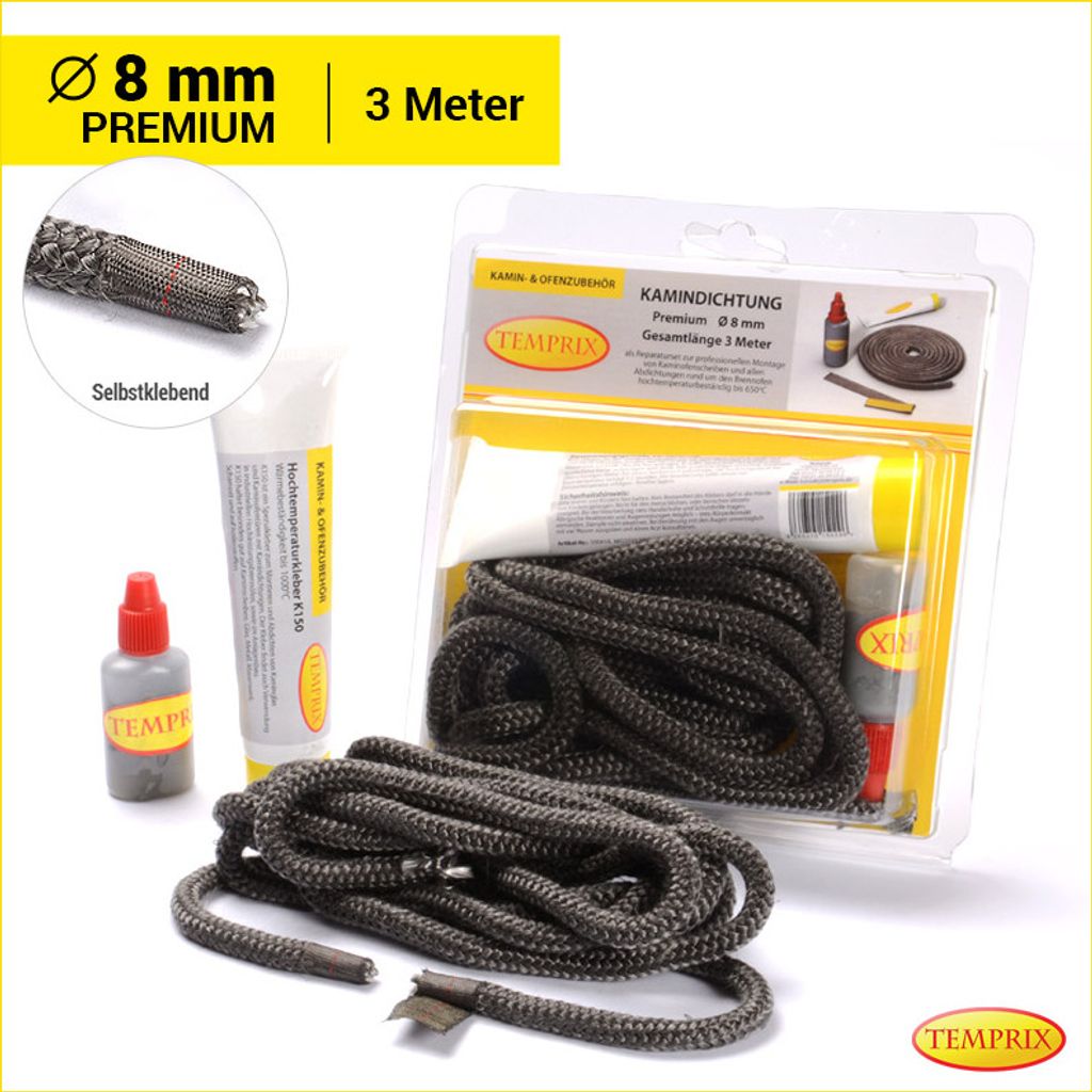 Temprix Kamindichtung & Ofendichtung Ø 8 mm Premium - 3 Produktbild 