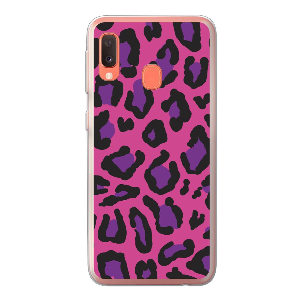 MuchoWow Handyhülle Schutzhülle Hülle für Samsung Galaxy A20e Pantherdruck - Rosa - Lila Silikon Softcase Handy Hülle - Abdeckung