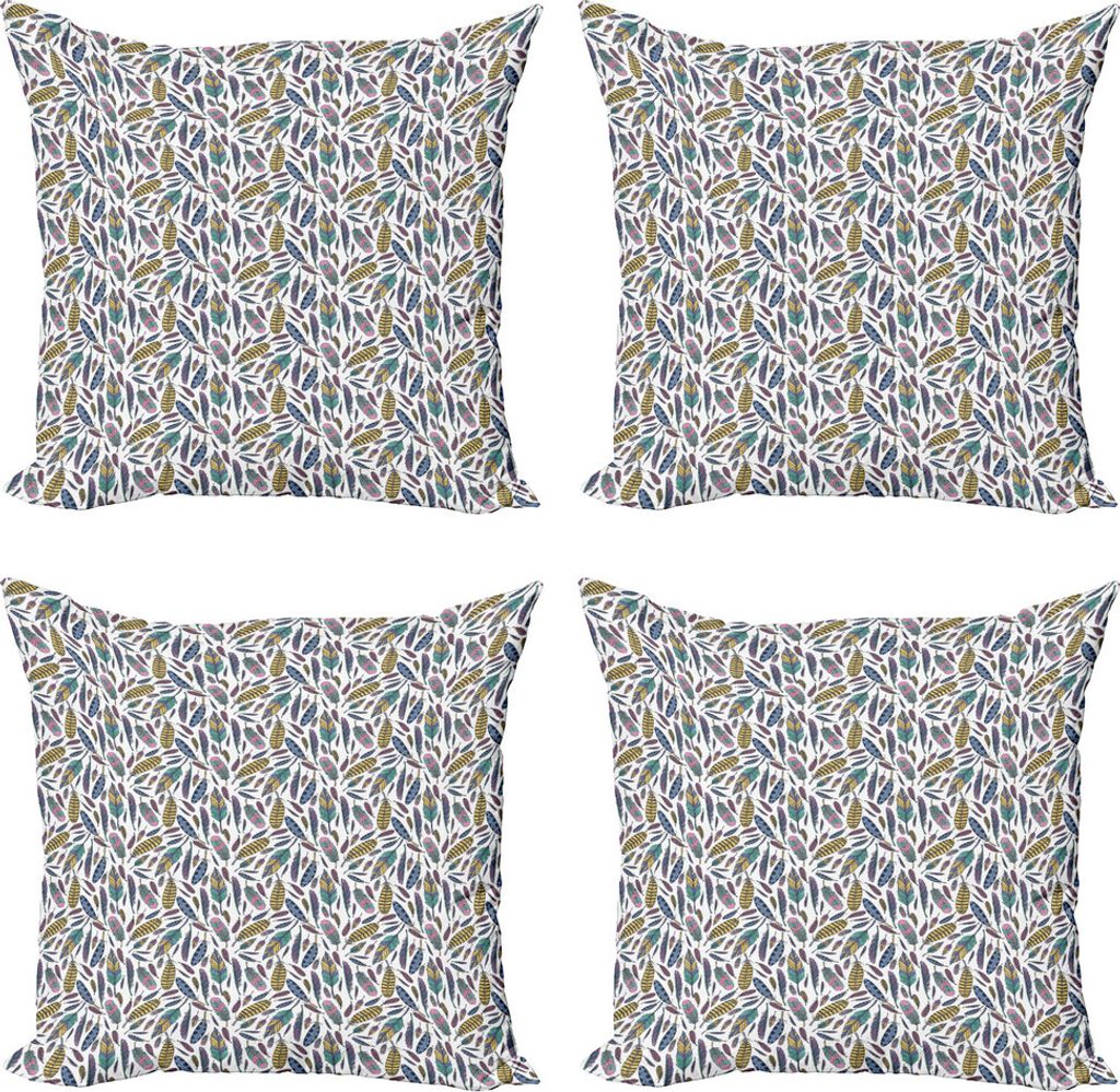 ABAKUHAUS Boho Kissenbezug Set (4 Stück), Vivid Federn Doodle Hippie, Moderner Doppelseitiger Digitaldruck, 45 cm x 45 cm, Mehrfarbig